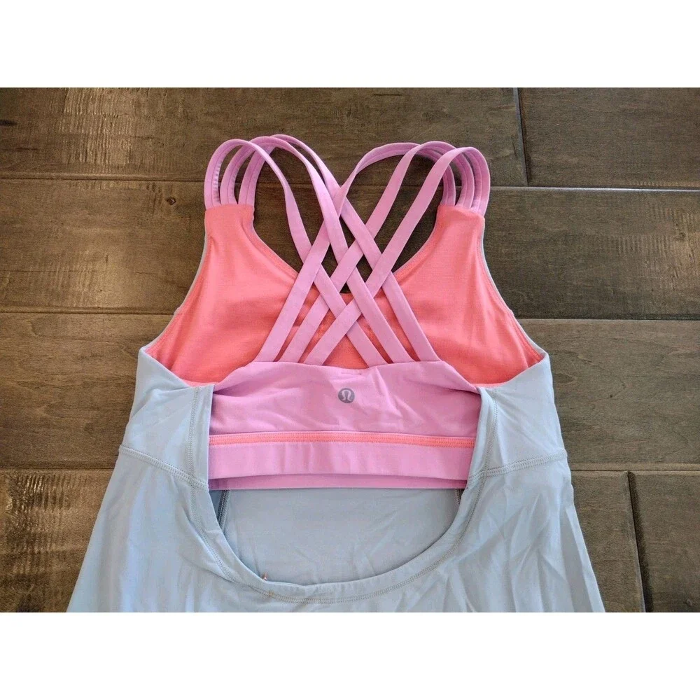 LULULEMON Women's gray pink Best The Heat Tank Top w/ racerback sports bra - 6